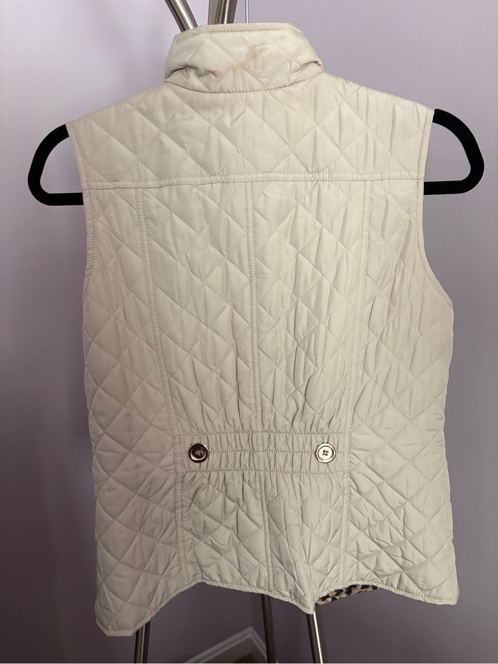 Women's Reversible Cream Quilted Zip-Front Vest with Leopard - Picture 3 of 5